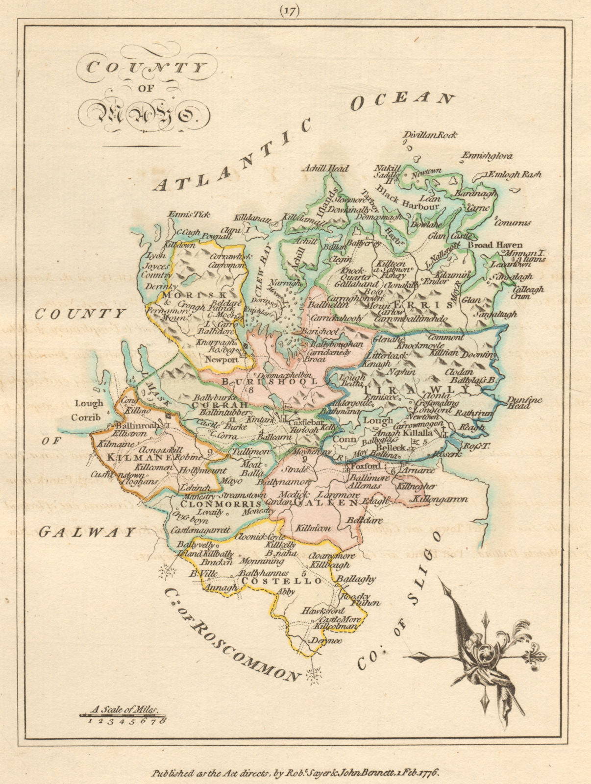 County of Mayo, Connaught. Antique copperplate map by Scalé / Sayer 1776